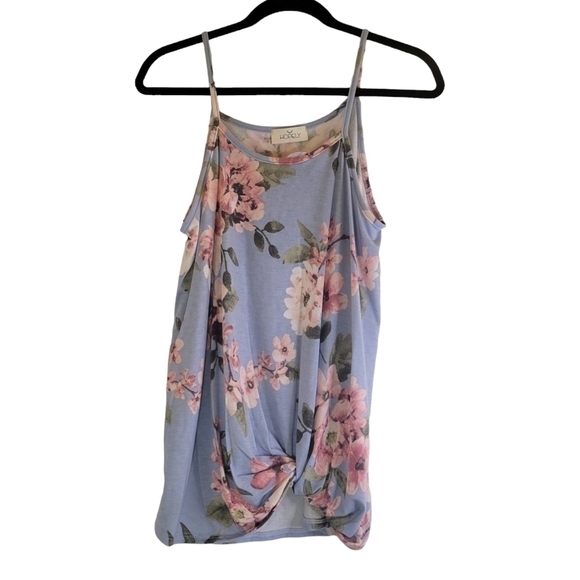 Hopley Floral Spaghetti Strap Tank Top With Knot on the Side Detail-S & L - Picture 8 of 14